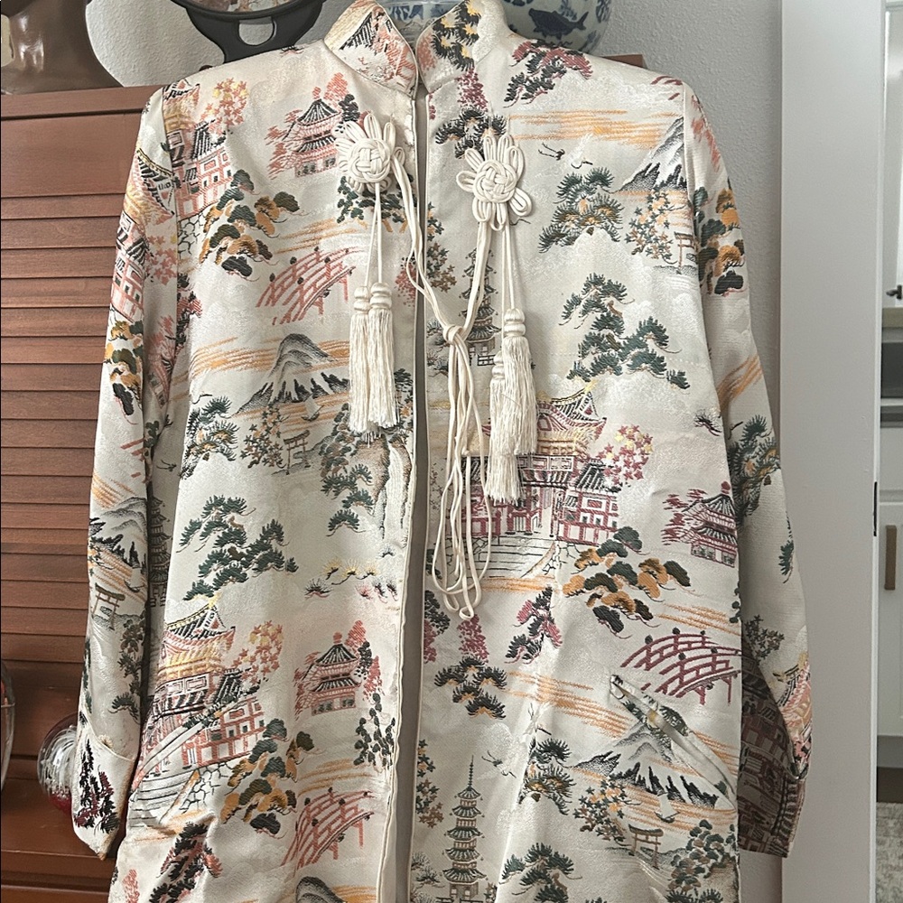 Vintage Asian-Inspired Jacket with Tassels & matching drawstring bag! Beautiful